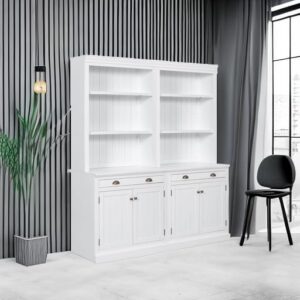 Merax 83.4" Tall Storage Bookshelf Bookcase 2-Piece Set with LED Lighting,2 Doors and 1 Drawer and Open Shelves for Home Office,White