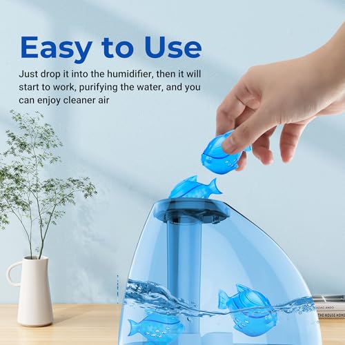 Funmit 6 Pack Universal Humidifier Cleaner Fish Compatible with Almost All Humidifiers and Fish Tanks, Purifies Water, Prevents Hard Water Build-Up, Reduces Scale, Blue