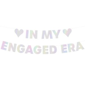 xo, fetti in my engaged era iridescent foil banner - 5 ft. | bachelorette party decoration, cute photo booth, bride to be backdrop, bridal shower supplies, engagement decor