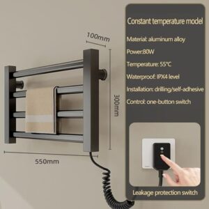 EEYZD Towel Warmers for Bathroom Plug in Towel Warmer Wall Mount Aluminum Alloy 80w,55°C Constant Temperature,Ipx4 Level,Punch-Hole/Punch-Free One-Button Switch,Black