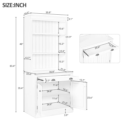 Merax 83.4" Tall Storage Bookshelf Bookcase 2-Piece Set with LED Lighting,2 Doors and 1 Drawer and Open Shelves for Home Office,White