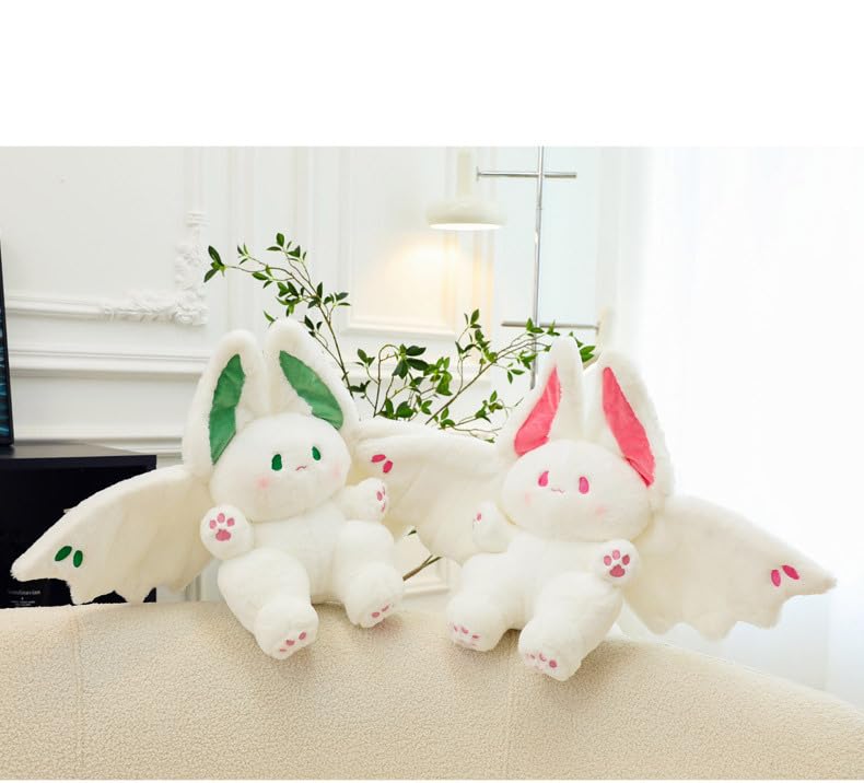 Vseegrs Flying Bunny Rabbit Stuffed Animals, Cute and Fluffy Plush Pillow with Rabbit Ears and Bat Wings, Soft Bat Bunny Stuffed Animal for Kids, Adults, Boys and Girls(Green, 13.7in)