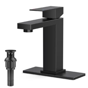 forious matte black bathroom faucets, one hole bathroom faucet with with pop-up drain, single handle bathroom sink faucet stainless steel, vanity bathroom faucet suitable for 1 hole or 3 hole