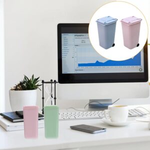 TEHAUX 2pcs Desktop Trash Can, Mini Garbage Can Desk Trash Can Trash Bucket Tabletop Trash Can Mini Garbage Can Desk Pen Holder Mini Trash Can with Lid for Home Office (Pink and Blue)