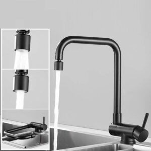 Folding Kitchen Faucets Folding Kitchen Faucet with Inner Opening Window Hot and Cold Rotating Stainless Steel Kitchen Faucet Suitable for Kitchen Sink-Black-B (Color : Black-a)