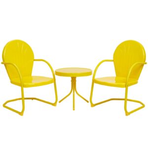 marcytop outdoor bistro set, 3 pieces retro metal porch furniture set, all-weather patio bistro set, 2 c-spring metal chairs and round side table for porch, garden, lawn and balcony, yellow