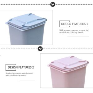 TEHAUX 2pcs Desktop Trash Can, Mini Garbage Can Desk Trash Can Trash Bucket Tabletop Trash Can Mini Garbage Can Desk Pen Holder Mini Trash Can with Lid for Home Office (Pink and Blue)