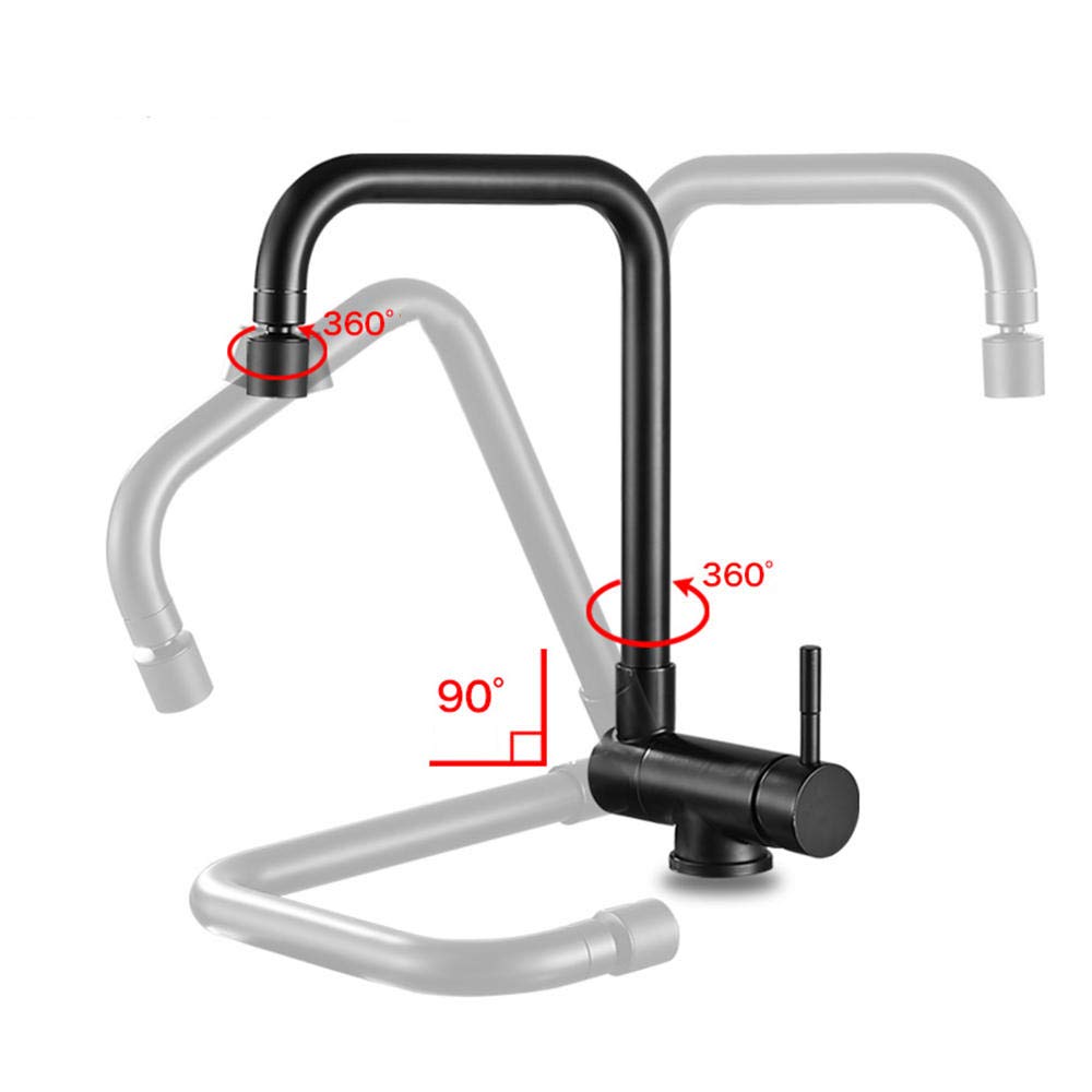 Folding Kitchen Faucets Folding Kitchen Faucet with Inner Opening Window Hot and Cold Rotating Stainless Steel Kitchen Faucet Suitable for Kitchen Sink-Black-B (Color : Black-a)