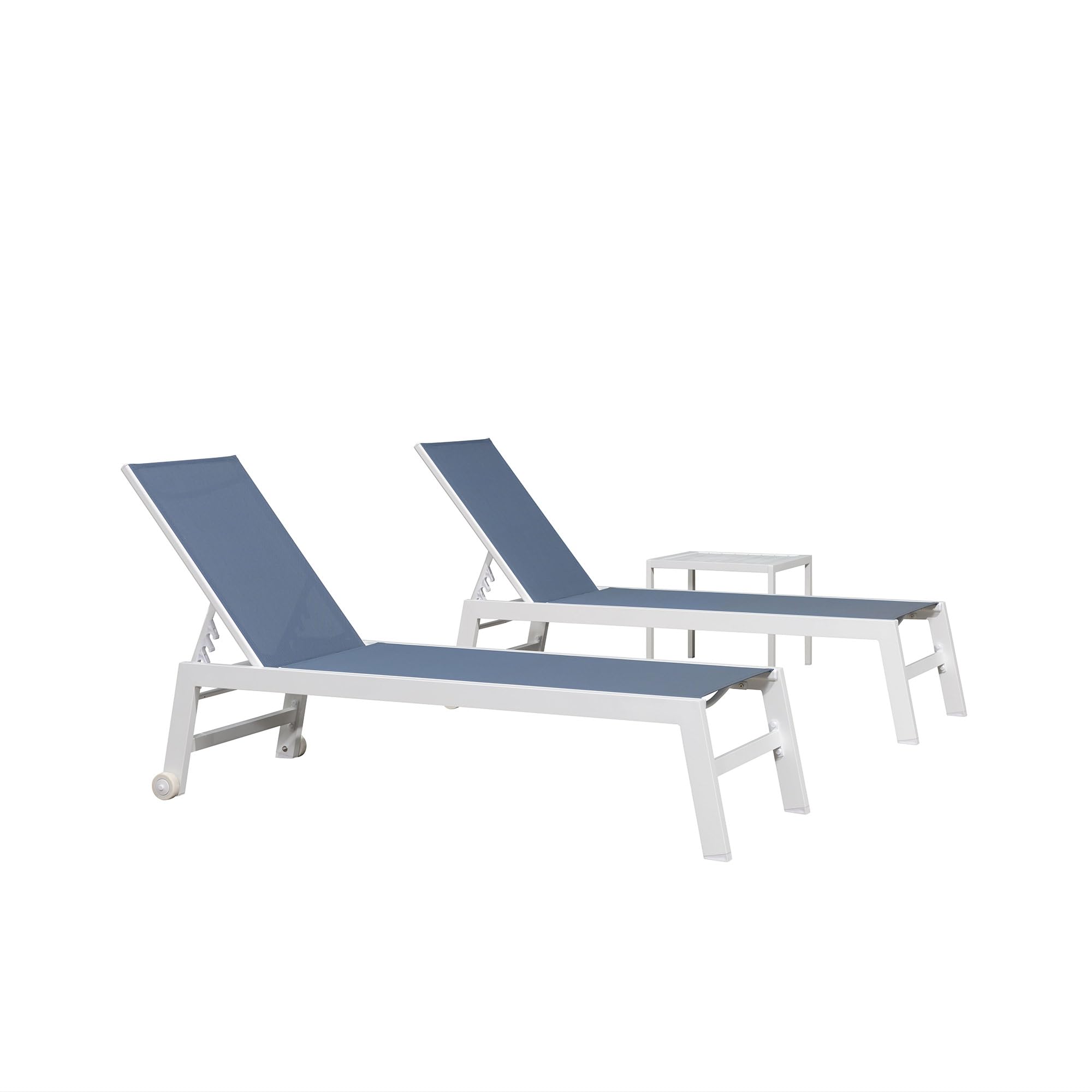 PURPLE LEAF Patio Lounge Chair 2 Pieces White Aluminum Outdoor Chaise Lounge for Pool Backyard Beach with Wheels and Table, Indigo