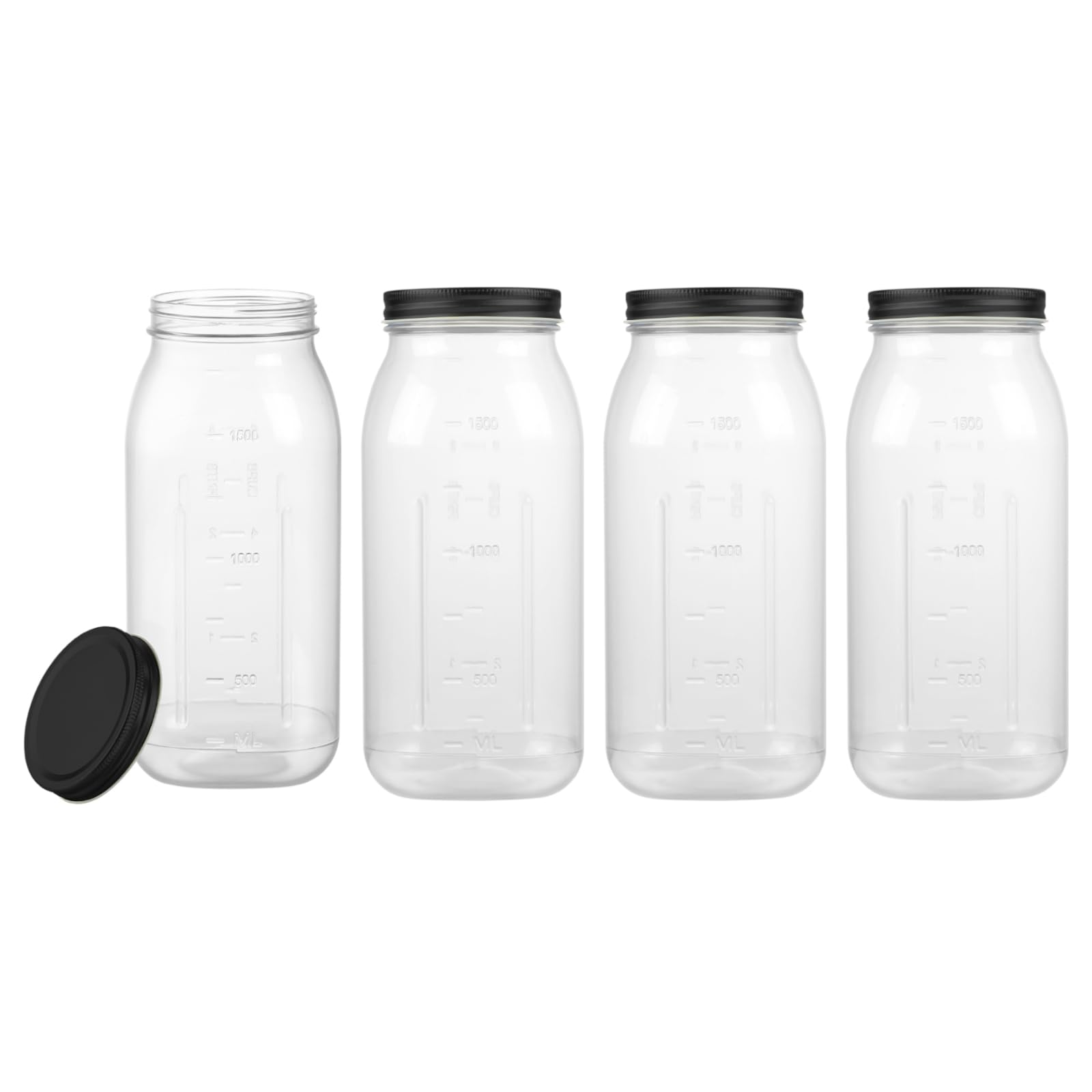 novelinks 4 Pack 64 OZ Plastic Wide Mouth Mason Jars with Airtight Lids - Wide Mouth Half Gallon Large Mason Jar 64 OZ Storage Canning Jar for Kitchen & Household Storage (Black)