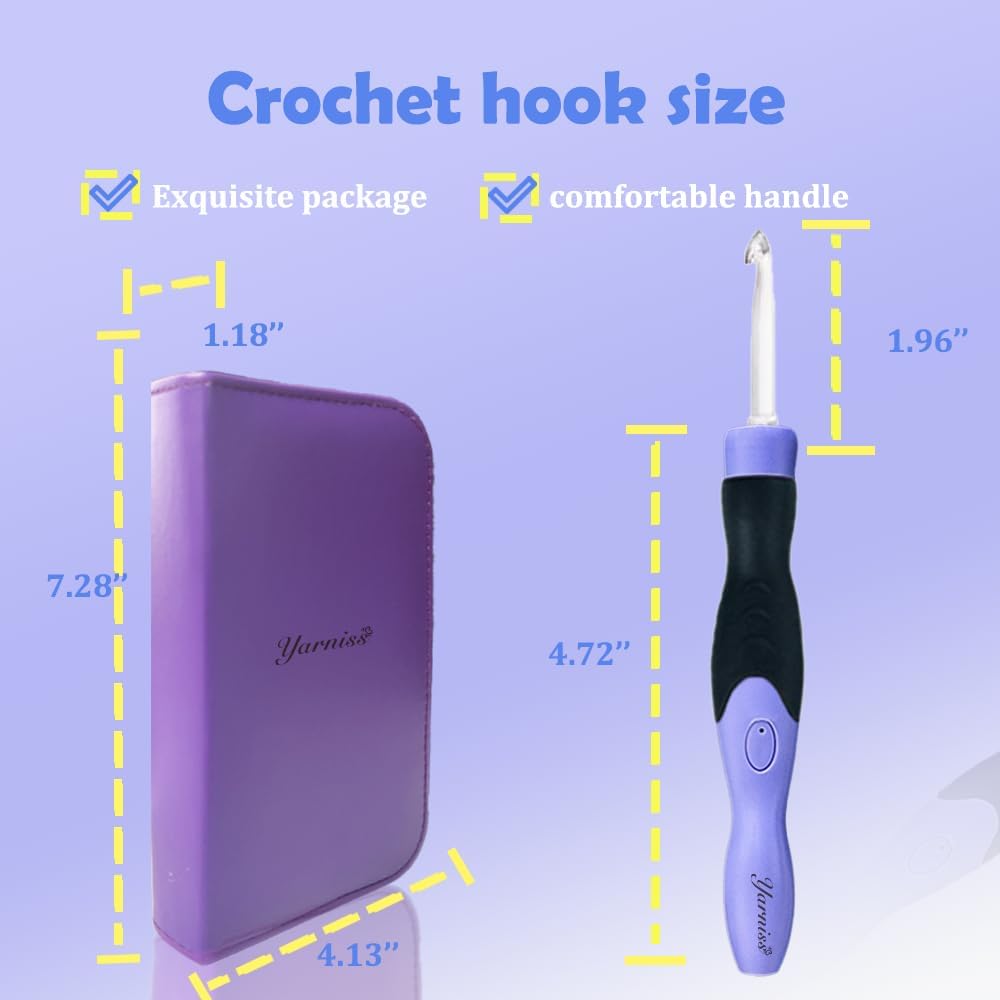 Yarniss 17 Sizes Lighted Crochet Hooks Set 2.5mm~14.0mm, Rechargeable Crochet Hook with Interchangeable Crochet Head