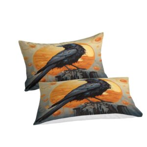 EVMILA Gothic Crow Duvet Cover Quilt Cover 3D Print Birds Comforter Covers for Boys Girls Bedding Set with Zipper Closure with Pillow Cases Soft Microfiber 3 Pieces Twin（173x218cm）