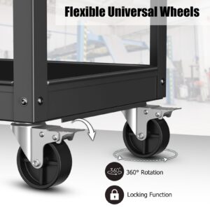 IRONMAX 3-Tier Utility Service Cart, 400 Lbs Heavy Duty Metal Trolley Rolling Cart w/Ergonomic Flat Handle, Lockable 360°Swivel Wheels, Chic Mechanic Tool Cart for Garage Warehouse & Repair Shop