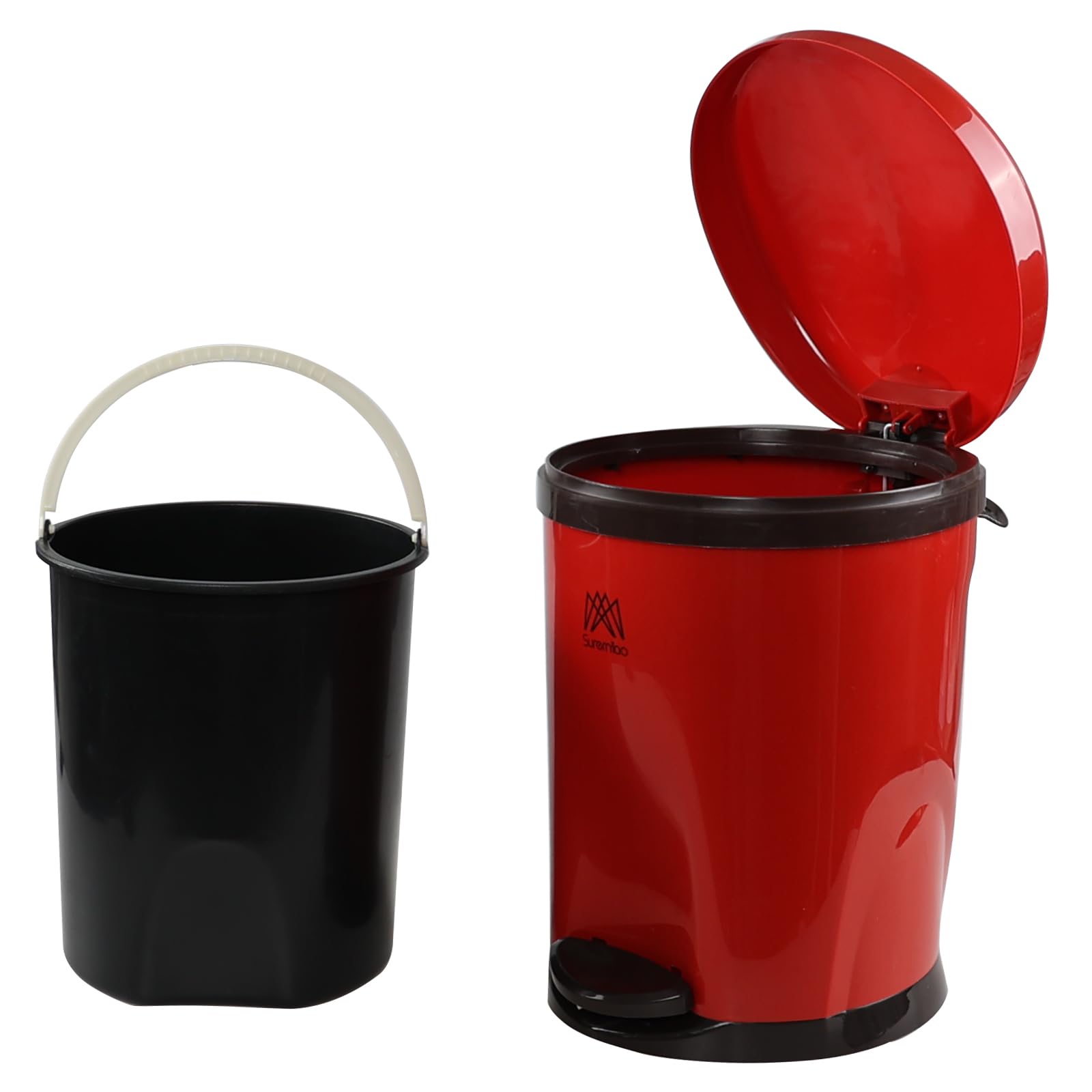 EudokkyNA 3 Gallons Plastic Step Pedal Garbage Can, Bathroom Trash Can with Lid (Red)