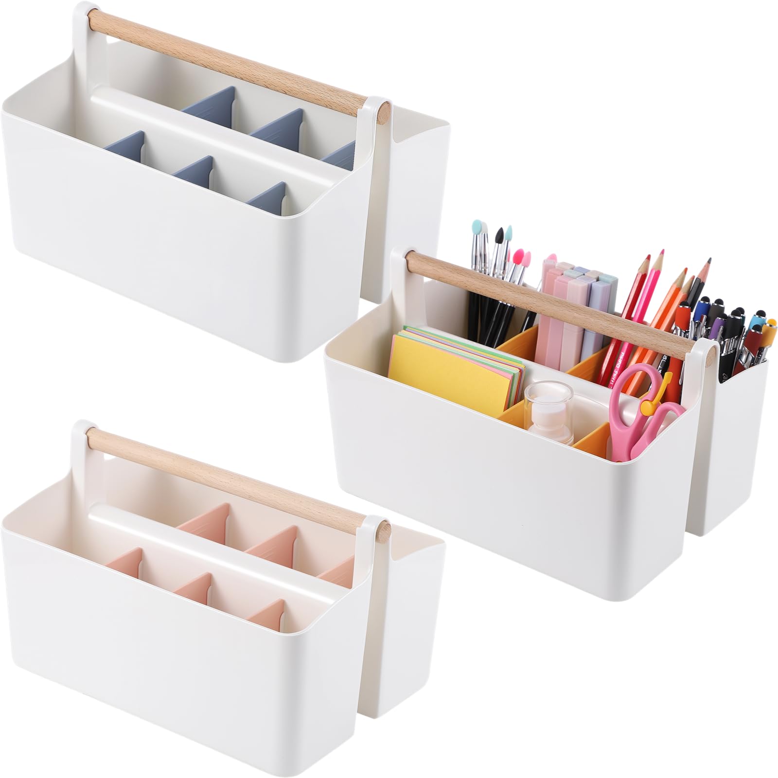 Lnrueg 3 PCS Craft Caddies with Handle,9.8'' x 7.1'' x 5.9'' Caddy Organizer With Handle, Divided Baskets for Pencil Caddy、marker caddy、art bin, Diaper Organizer Caddy with Detachable Dividers