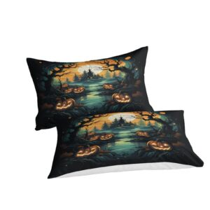 EVMILA Halloween Comforter Covers Duvet Cover Quilt Cover 3D Print Pumpkin for Teens and Adults with Pillow Cases with Zipper Closure Soft Microfiber Bedding Set 3 Pieces Queen（228x228cm）