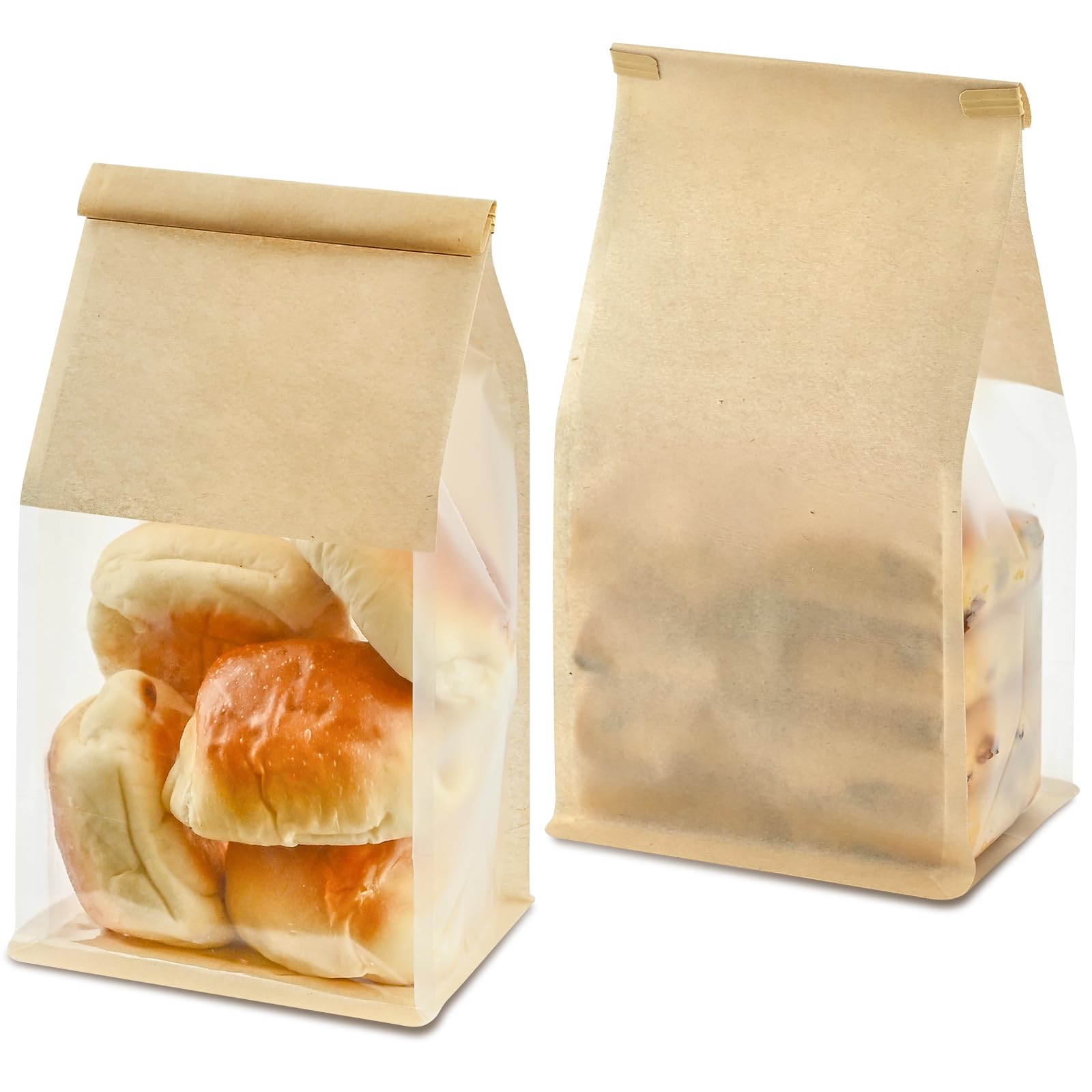 Ohuimrt 50 PCS Bread Bags for Homemade Breads, 5.1 x 3.9 x 11 Inches Brown Kraft Paper Bakery Bags with Tin Tie Tab Lock Sourdough Bread Bags with Window Baked Foods Packaging Storage