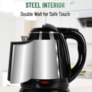 WTJMOV 1.2L Electric Kettle Small, 40 Ounce Hot Tea Kettle Double Wall Stainless Steel, 1200W Electric Water Boiler Rapid-Boil Auto Shut Off Black