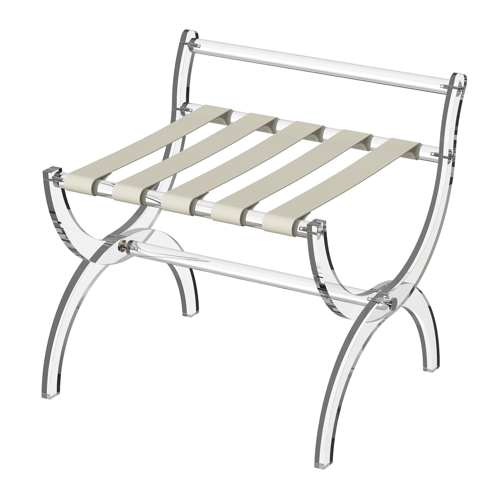 Byingo Acrylic Luggage Rack with High Back Support Bar, Foldable Suitcase Stand with Leather Straps for Guest Room, Bedroom, Hotel, Holds Up to 50-100 lb, Modern, Portable, Easy to Use, Heavy-Duty