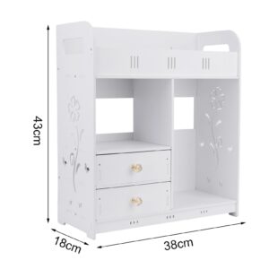 Bathroom Wall Cabinet with 2 Drawers Open Bathroom Organizer Over the Toilet Storage, Hollow Flower Carved Design, Wall Mounted Medicine Cabinet Cosmetic Organizer for Bathroom, Room, Laundry White