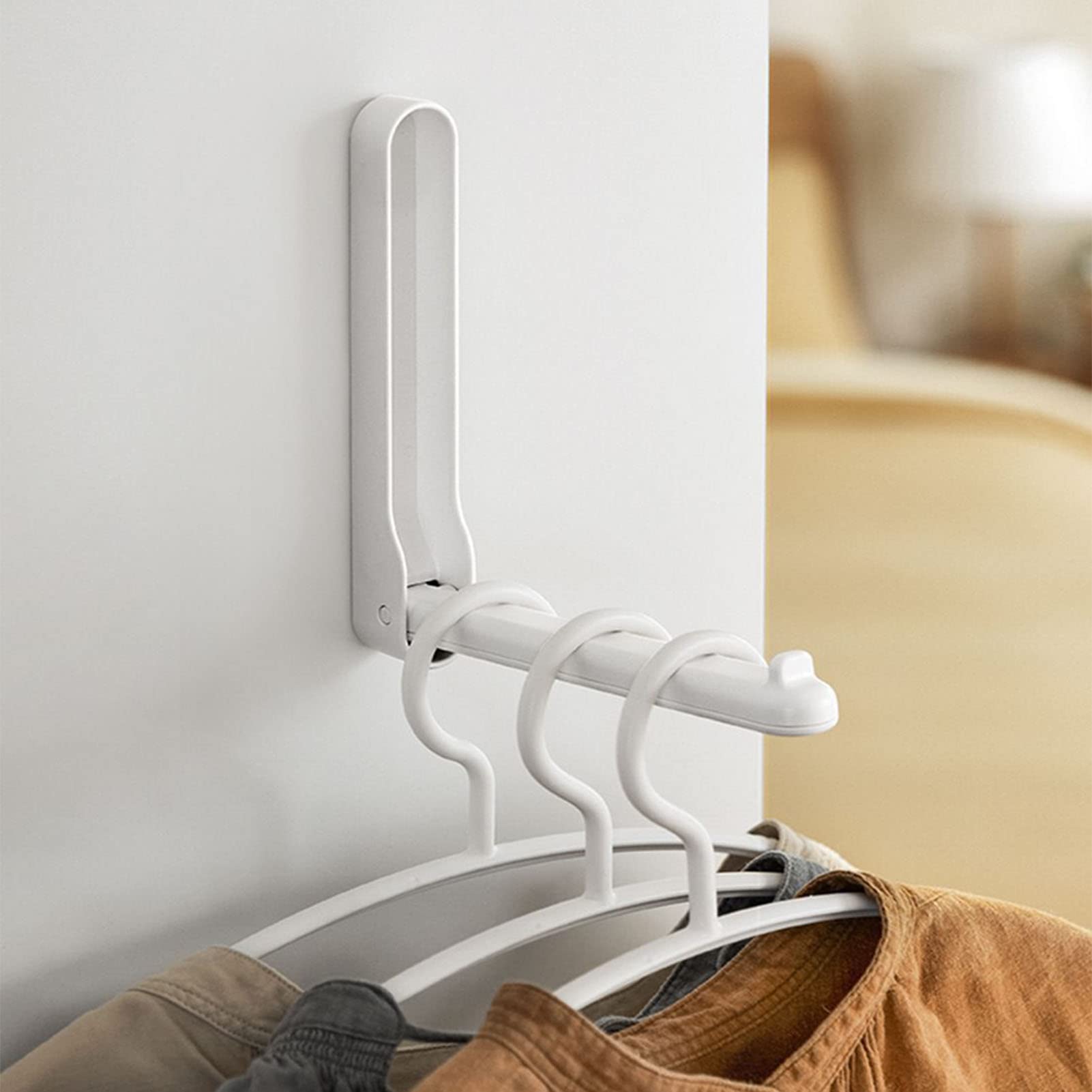 Folding Clothes Hanger Wall Mount, Wall Mounted Clothes Drying Rack, Folding Punch Balcony Laundry Drying Rack Retractable Cloth Drying Rack Space Saving Punch Balcony Laundry Rack(White)