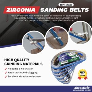 3/8" x 13" Zirconia Sanding Belts for Metal, 3/8 x 13 Inch Zirconia Metal Grinding Sand Paper, 36 PCS 6 Each of 60/80/100/120/180/240 Assorted Grits