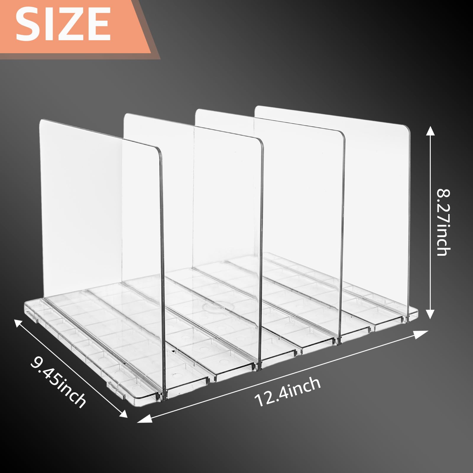 LDXDRU 2 Pack Adjustable Acrylic Shelf Dividers, 8 Dividers Purse Storage Organizer for Closet, Clear Purse Organizer for Closet, Bedroom, Office, Cabinets, Bookshelf, Keep Purses Upright