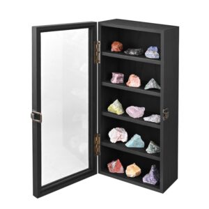 ikee design wall mounted wooden collectible display case 5 shelf display storage accessories display with tempered glass door, black color