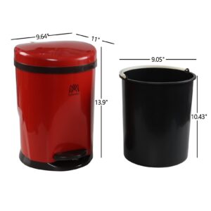 EudokkyNA 3 Gallons Plastic Step Pedal Garbage Can, Bathroom Trash Can with Lid (Red)