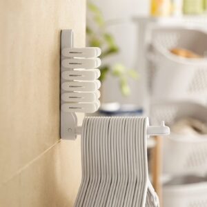 Folding Clothes Hanger Wall Mount, Wall Mounted Clothes Drying Rack, Folding Punch Balcony Laundry Drying Rack Retractable Cloth Drying Rack Space Saving Punch Balcony Laundry Rack(White)