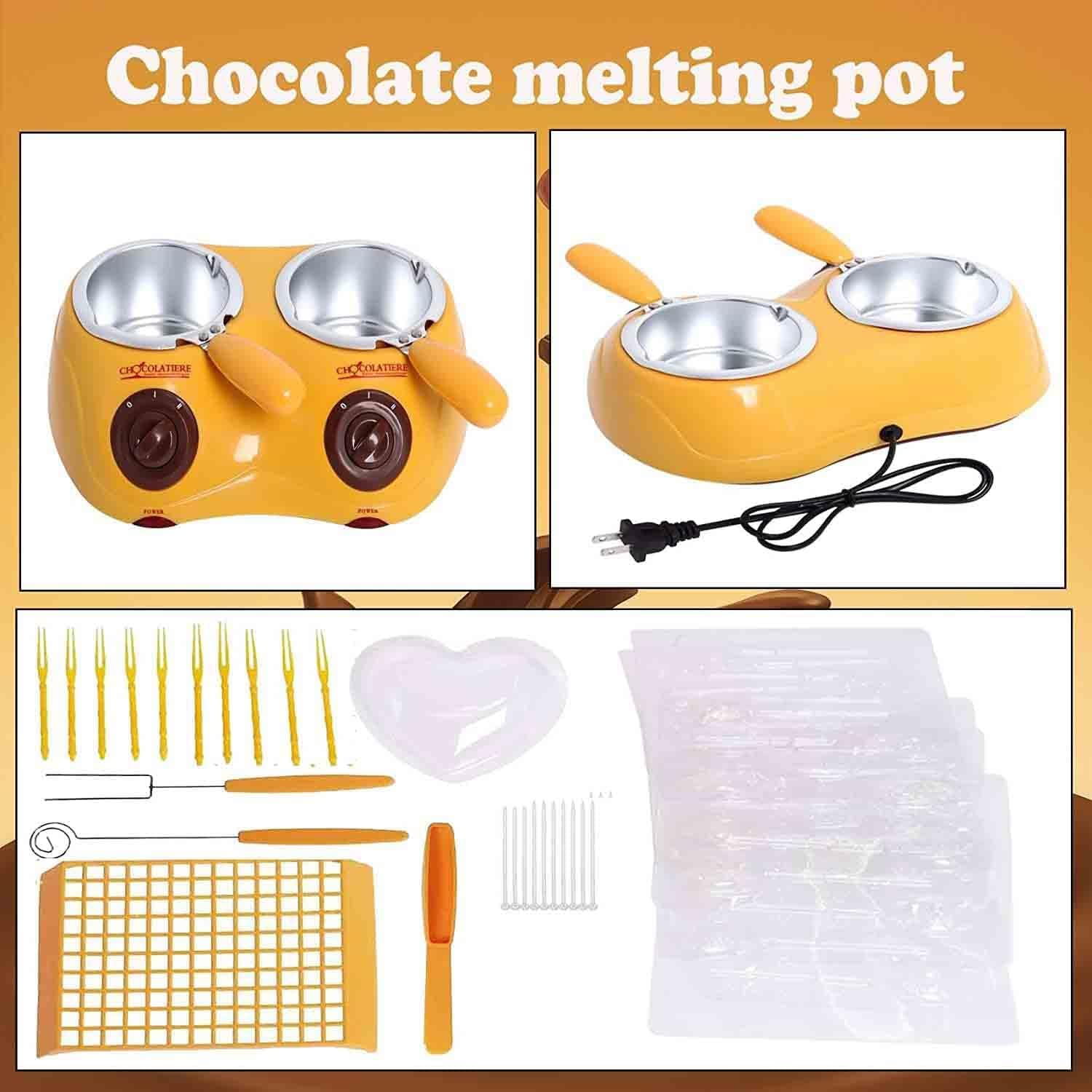 Candy Chocolate Melting Pot for Melting Chocolate, Butter, Cheese, Candy Candle with Tool Mold Handmade DIY Making Electric Melting Pot Chocolate Melting Warming Fondue Set Yellow