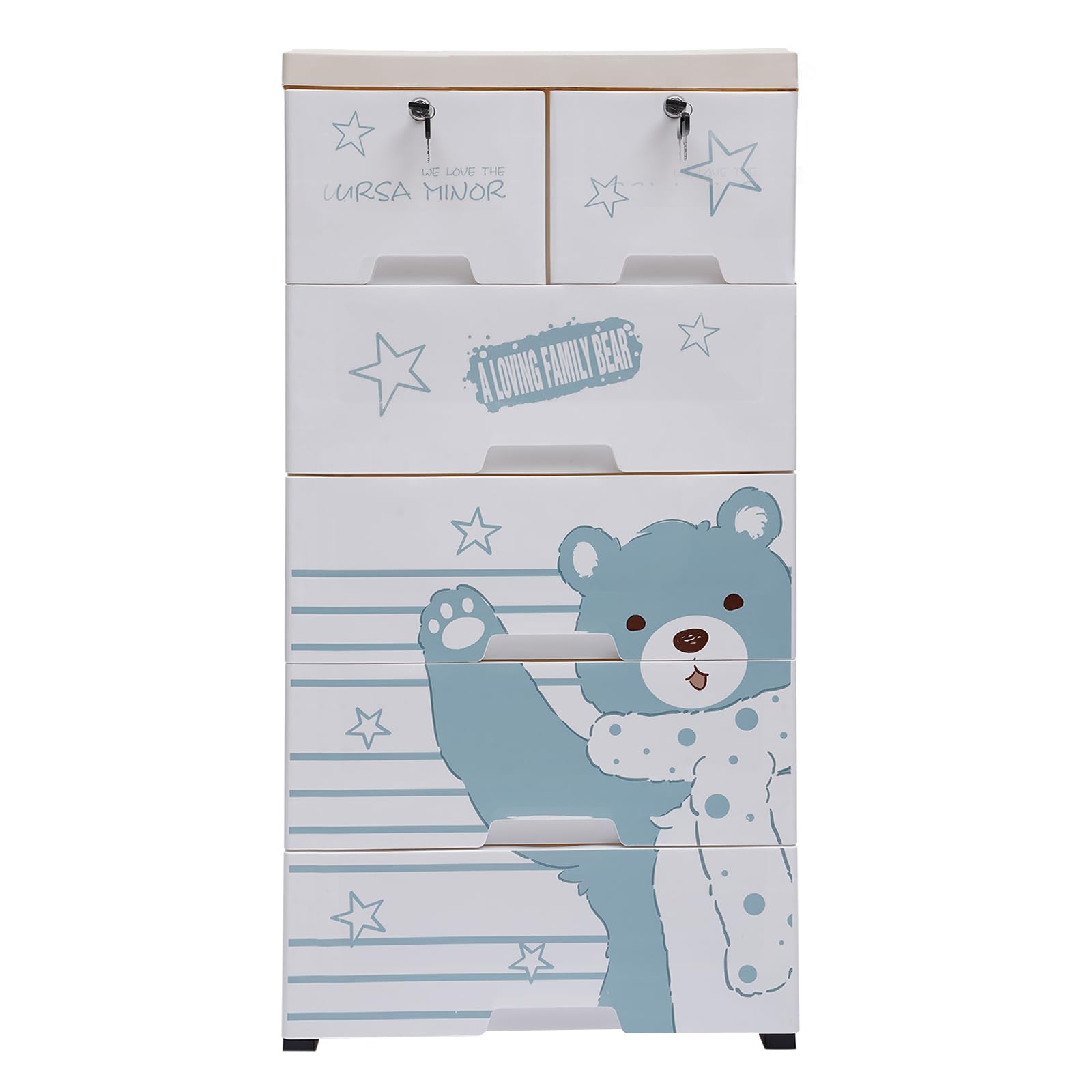 FOGGBET Plastic Drawers Dresser 6 Drawers Plastic Closet Drawers with Lock Tall Dresser Organizer for Clothes Small Closet Organizer Shelf Lockable Storage Cabinet Drawers Organizer (Polar Bear)