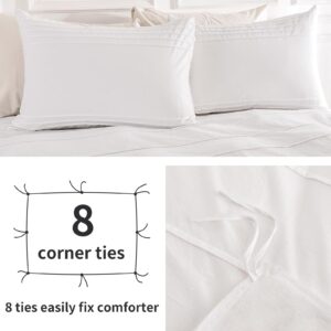 NEXHOME PRO 100% Organic Cotton Duvet Cover Queen Size, Linen Like Pleated Textured White Duvet Cover Set, 3pc Bedding Set with Zipper Closure, Soft, Lightweight and Breathable,90"x90", No Comforter