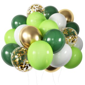 green and gold balloons, 60 pack 12 inches emerald green balloons white gold confetti balloon for birthday st patrick's day jungle safari theme party decorations