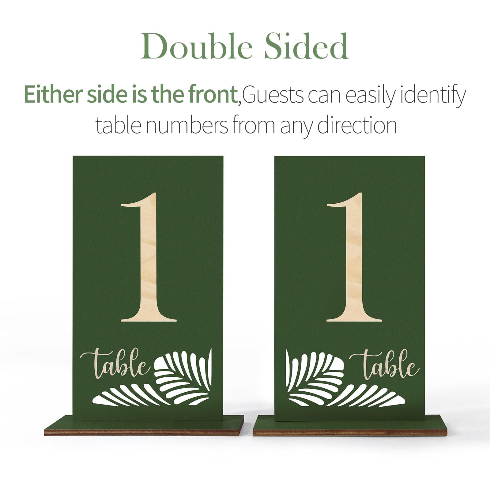 HZGUEOSTB Wooden Table Numbers 1-15,3.2x5.8 Inch Double Sided Rustic Olive Green Wedding Table Number Signs with Wooden Base,Wedding Centerpieces for Banquet Restaurant Party Decor(Olive Green, 1-15)