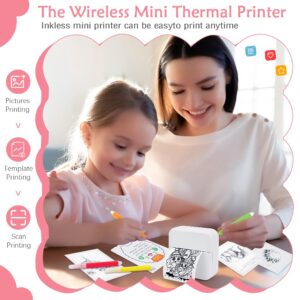 MXiiXM Mini Sticker Printer, Portable Mini Pocket Printer for iPhone, Smart Inkless Thermal Printer with 13 Roll Papers, Bluetooth Mini Printer for Notes, Photos, Stickers, Labels, Receipts (Pink)