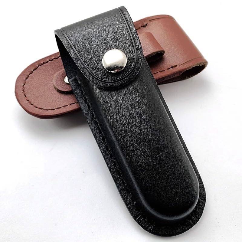 Jingelmall Pocket Knife Sheath Black Genuine Leather Belt Case Universal Folding Pocket Knife with Belt Loop Pouch Fits Any 5" Folding Pocket Knife