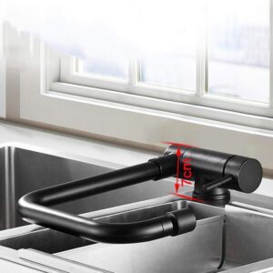 Folding Kitchen Faucets Folding Kitchen Faucet with Inner Opening Window Hot and Cold Rotating Stainless Steel Kitchen Faucet Suitable for Kitchen Sink-Black-B (Color : Black-a)