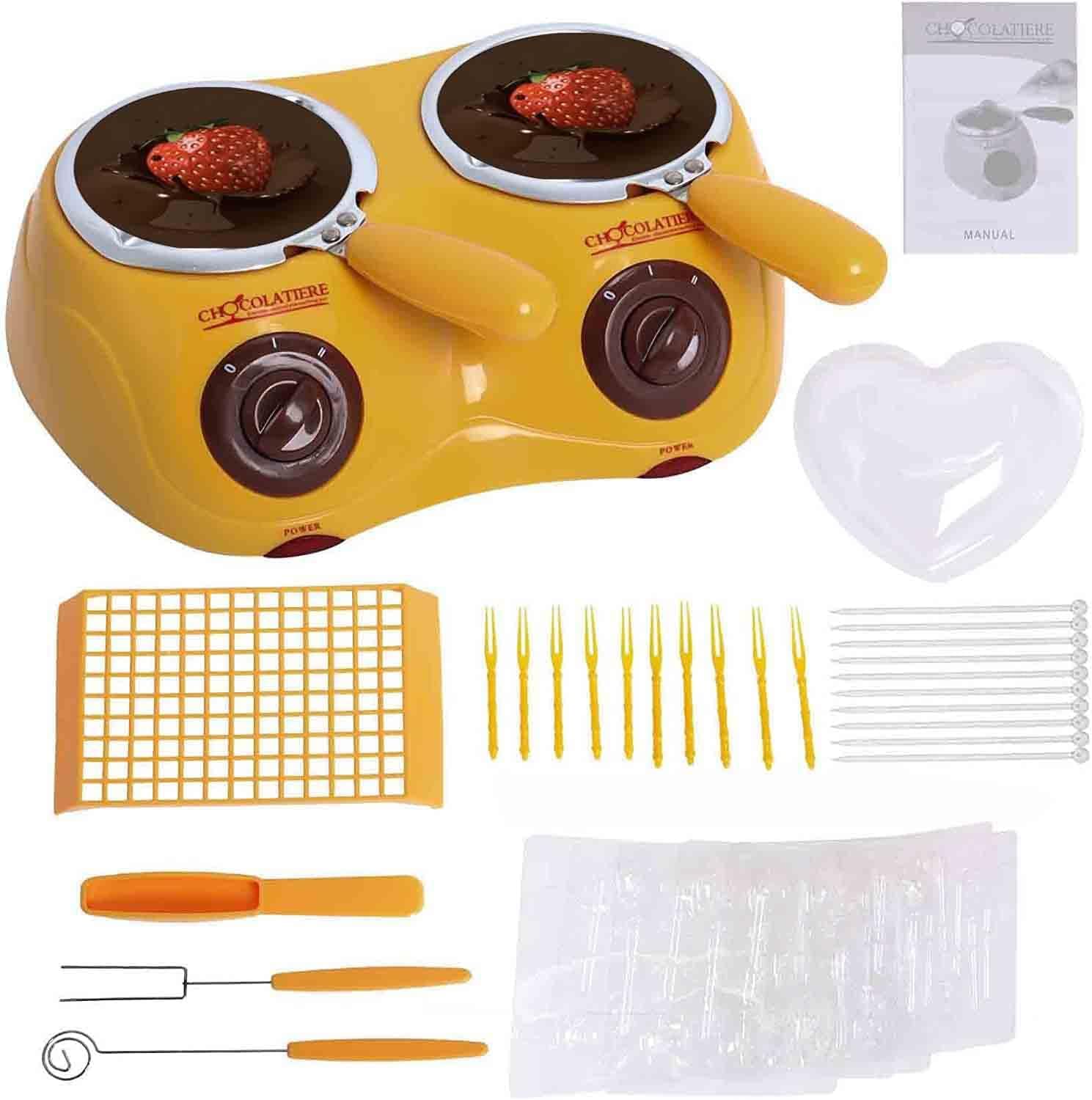 Candy Chocolate Melting Pot for Melting Chocolate, Butter, Cheese, Candy Candle with Tool Mold Handmade DIY Making Electric Melting Pot Chocolate Melting Warming Fondue Set Yellow