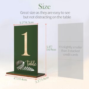 HZGUEOSTB Wooden Table Numbers 1-15,3.2x5.8 Inch Double Sided Rustic Olive Green Wedding Table Number Signs with Wooden Base,Wedding Centerpieces for Banquet Restaurant Party Decor(Olive Green, 1-15)