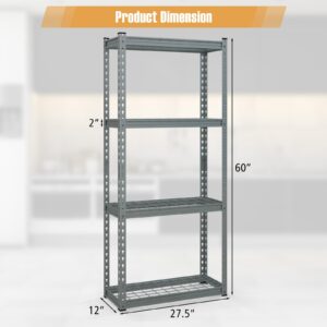 Goplus 4-Tier Metal Shelving Unit, Heavy Duty Wire Storage Rack with Anti-Slip Foot Pads, Height Adjustable Shelves for Warehouse, Kitchen, Living Room, Garage, 12" D x 27.5" W x 60" H