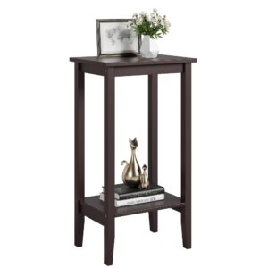 fotosok tall end table with 2-tier storage shelf, small sofa side table nightstand for living room hallway small spaces, dark brown