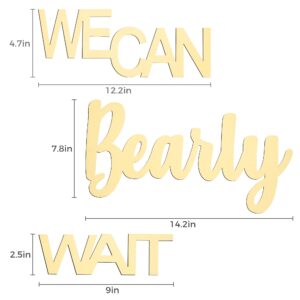 We Can Bearly Wait Sign - Adorable Teddy Bear Baby Shower Decoration Wooden Backdrop for Gender Reveal Party, Baby’s 1st Birthday, and Nursery Decor