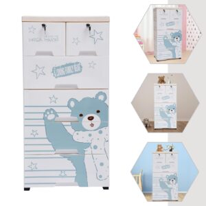 FOGGBET Plastic Drawers Dresser 6 Drawers Plastic Closet Drawers with Lock Tall Dresser Organizer for Clothes Small Closet Organizer Shelf Lockable Storage Cabinet Drawers Organizer (Polar Bear)