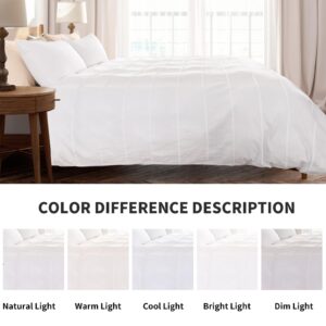 NEXHOME PRO 100% Organic Cotton Duvet Cover Queen Size, Linen Like Pleated Textured White Duvet Cover Set, 3pc Bedding Set with Zipper Closure, Soft, Lightweight and Breathable,90"x90", No Comforter