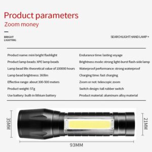 MODOAO LED Flashlight Portable Rechargeable Zoom Mini Flashlight Torch Lantern 3 Modes COB Light Flashlight for Hiking, Camping, Emergency Outdoor Use (5 Pack)