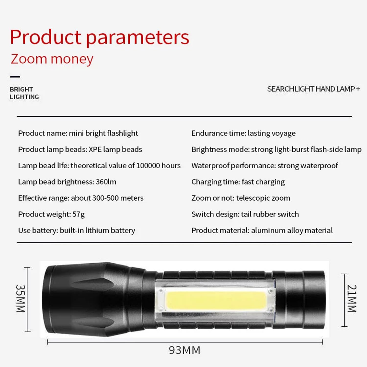 MODOAO LED Flashlight Portable Rechargeable Zoom Mini Flashlight Torch Lantern 3 Modes COB Light Flashlight for Hiking, Camping, Emergency Outdoor Use (5 Pack)