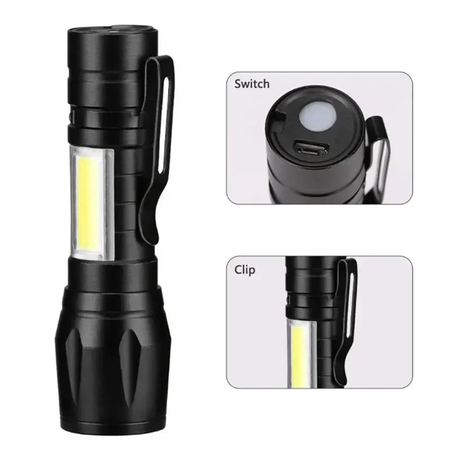 MODOAO LED Flashlight Portable Rechargeable Zoom Mini Flashlight Torch Lantern 3 Modes COB Light Flashlight for Hiking, Camping, Emergency Outdoor Use (5 Pack)