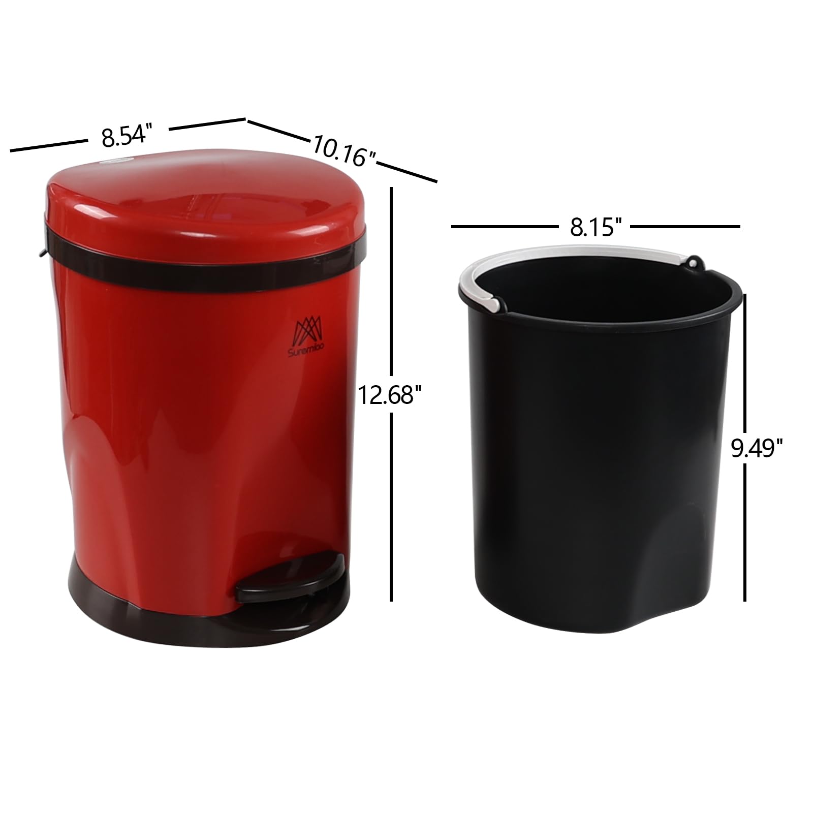 Nesmilers 8 Liters/2.1 Gallons Garbage Can with Step Pedal, Small Trash Can (Red)