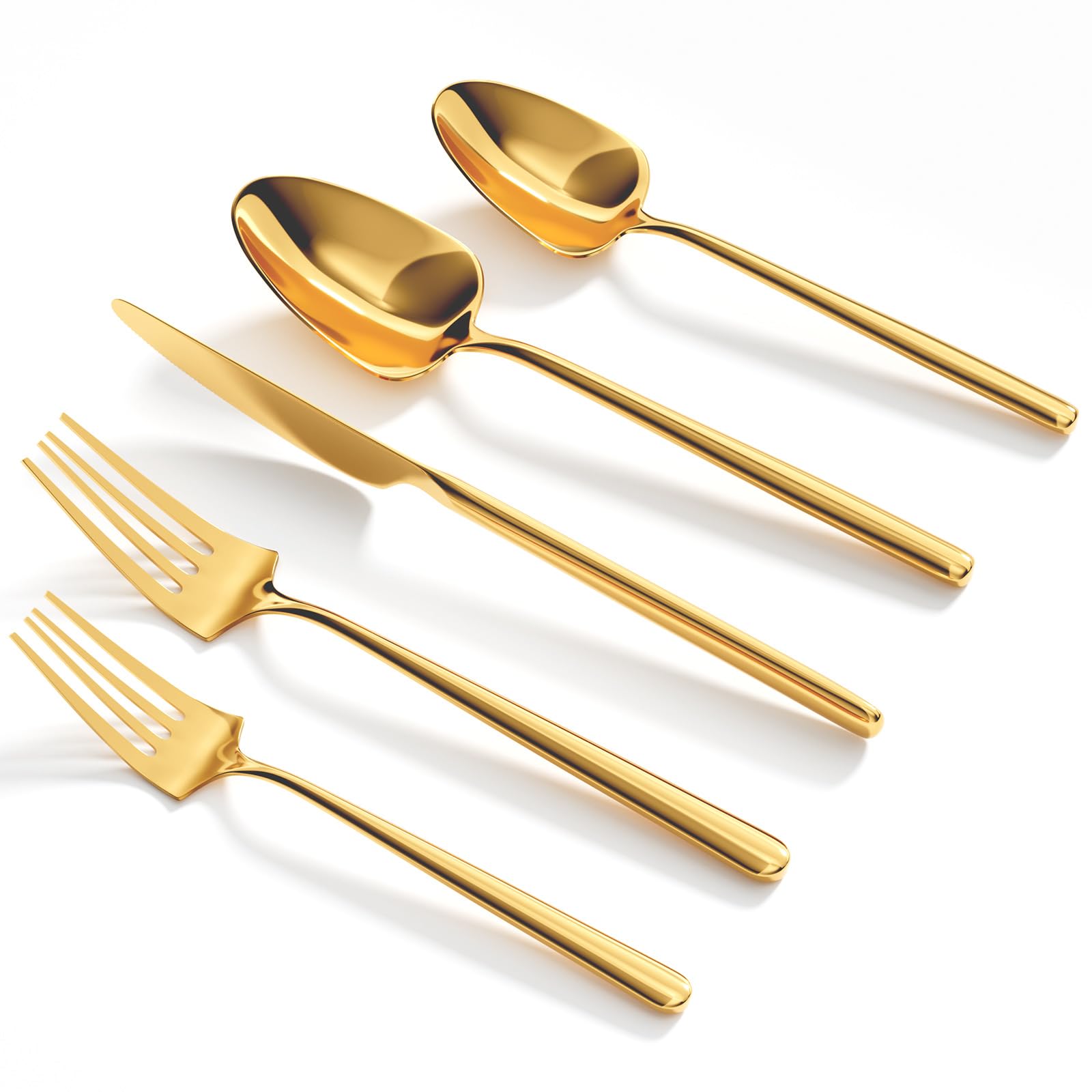 Oval Gold 20-Piece Silverware Set, Forged Stainless Steel Flatware Set with American Design, Mirror Polished Modern Cutlery Set, Service for 4, Dishwasher Safe